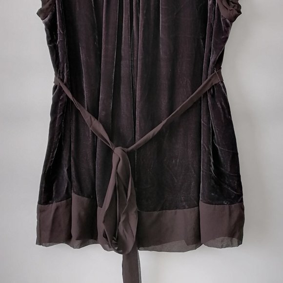 BCBG Maxazria Women's Dark Plum Velvet Tie Waist Blouse Size L New With Tag - Picture 4 of 6